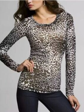 Express Leopard-Print Long Sleeve Top